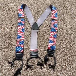Patriotic American Flag Suspenders by Hold Up - EUC!